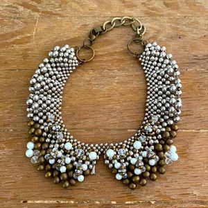 Collar necklace metal, brass, pearl, rhinestone